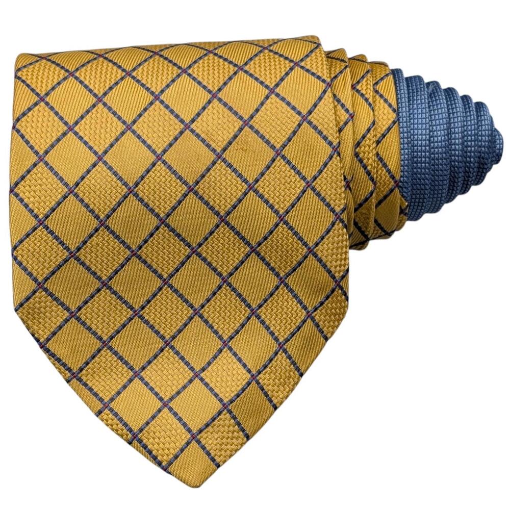 Tommy Hilfiger Tie Mens Yellow Blue Silk Plaid Check Argyle Made USA Preppy 57.5